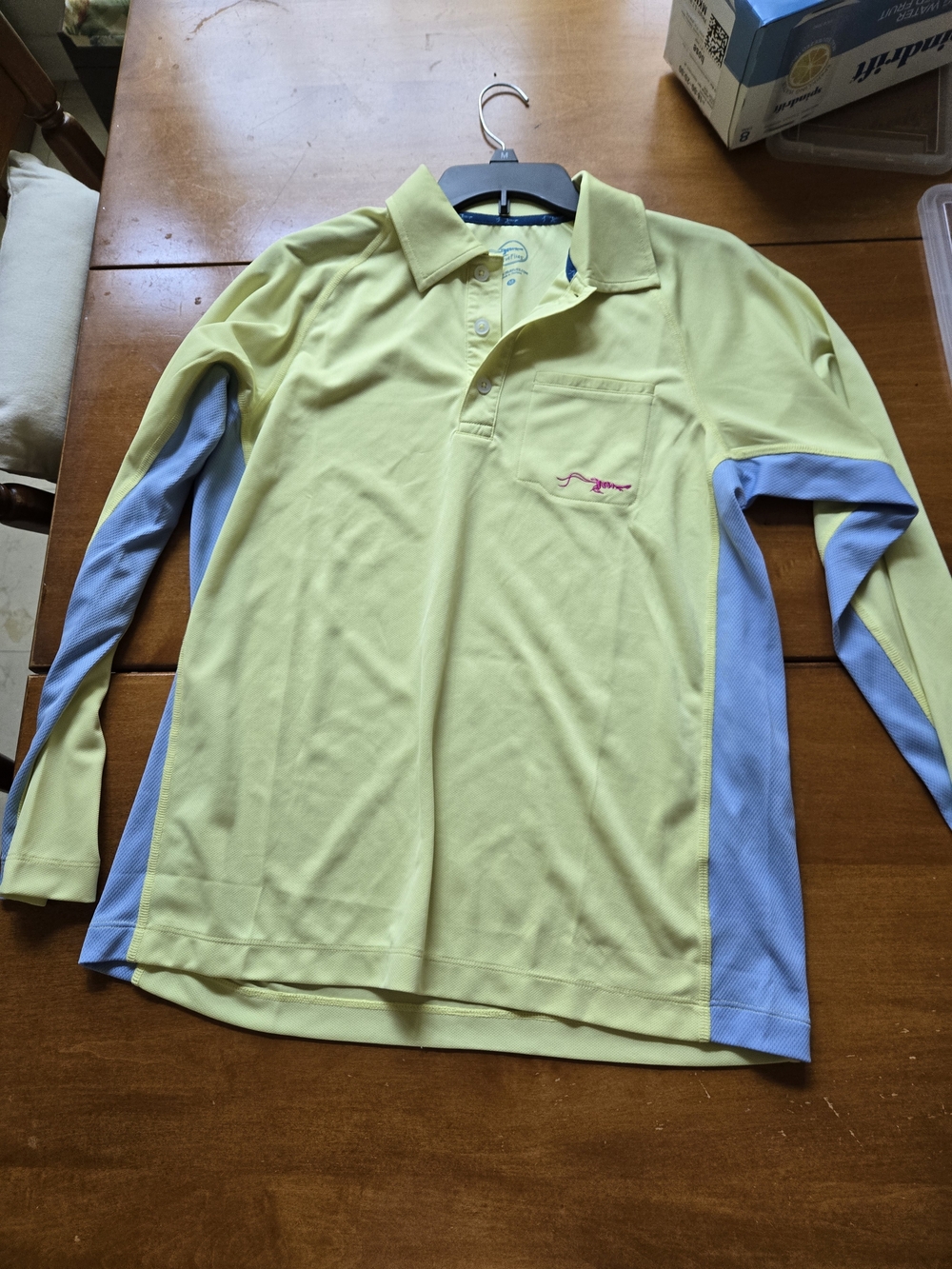 Men's Long-Sleeve Polo Shirt - Yellow with Blue Panels
